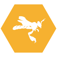 Jatai bee silhouette in a yellow hexagon